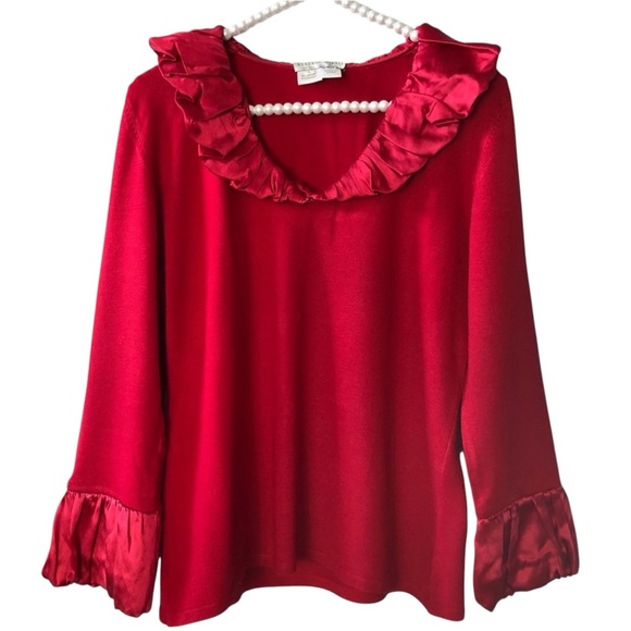 Alberto Makali Tops - ALBERTO MAKALI | Red Ruffled Long Sleeve Blouse